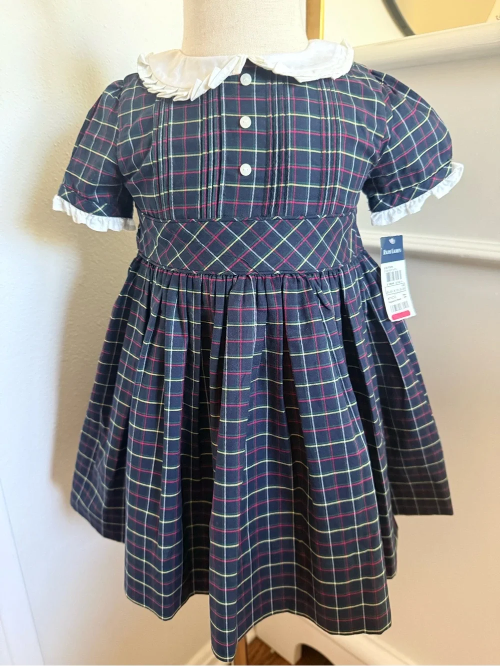NWT Ralph Lauren Plaid Peter Pan Collar Dress & Bloomers 12M